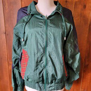 Vintage Sz. M London Fog Windbreaker Jacket 80s 90s Colorblock Plaid Lined Green